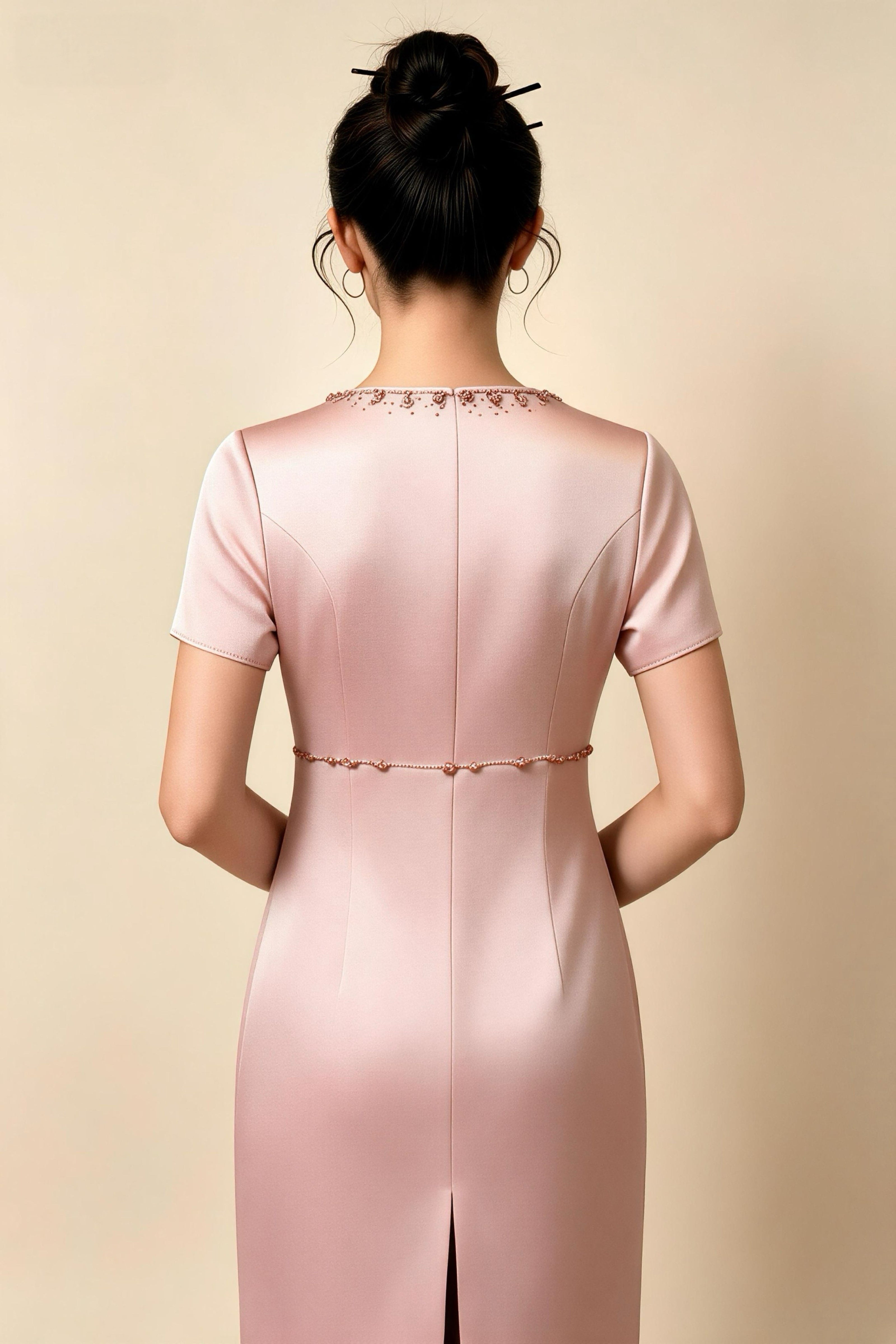 Vestido rosa malva con pedrería para oficina