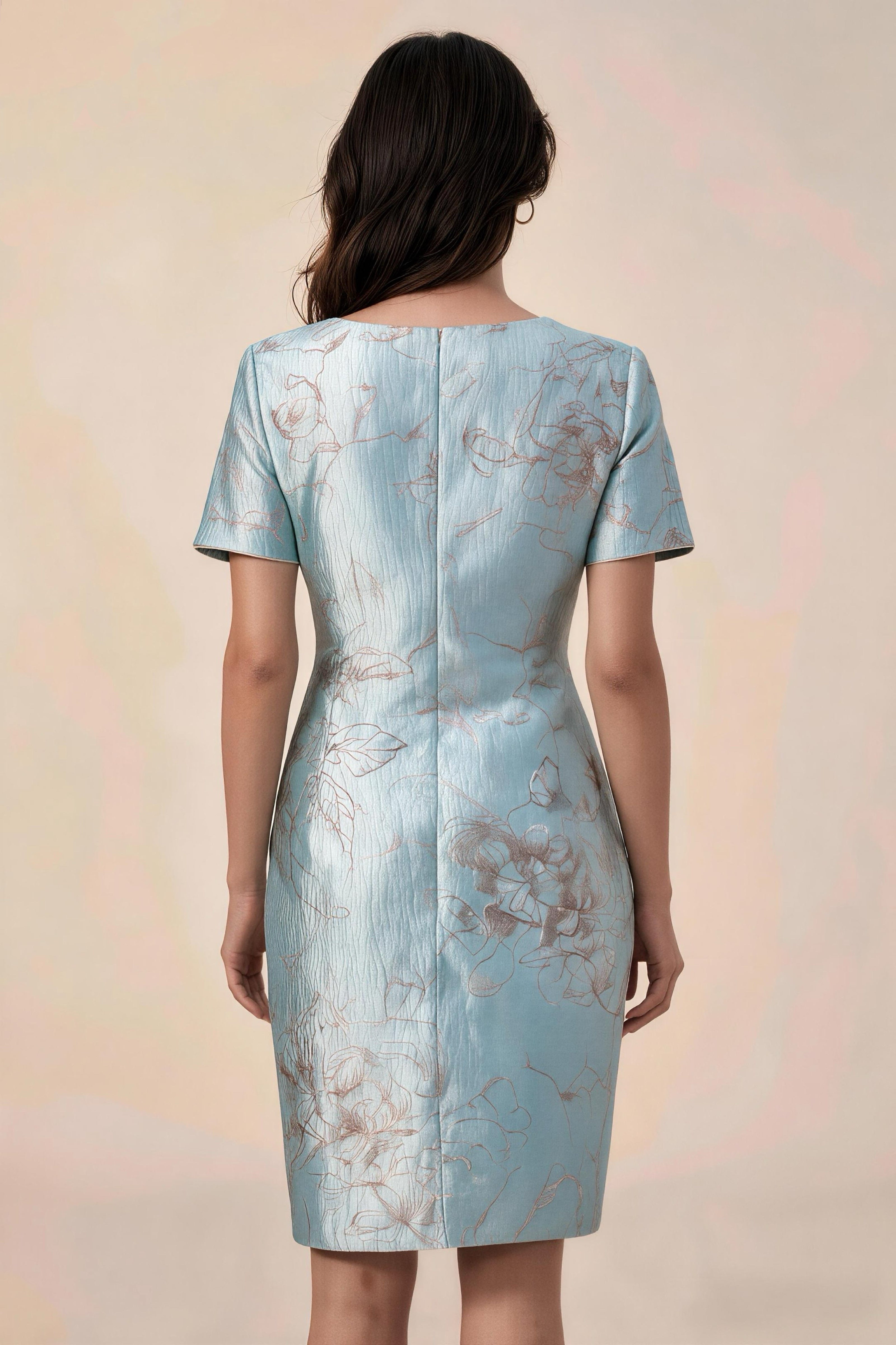 Vestido midi entallado de jacquard floral retro verde menta