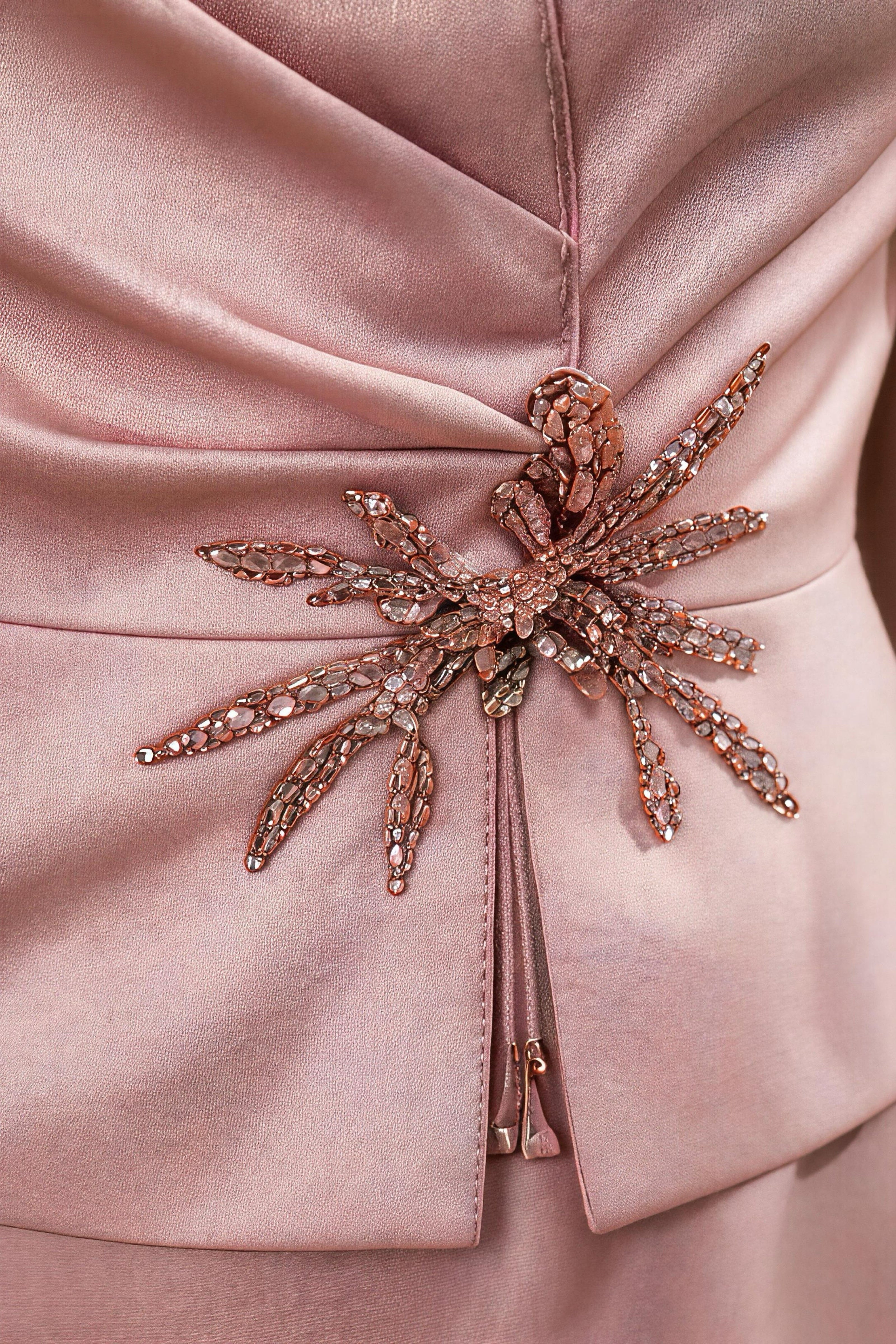 Vestido de dos piezas falso rosa malva ajustado a la cintura
