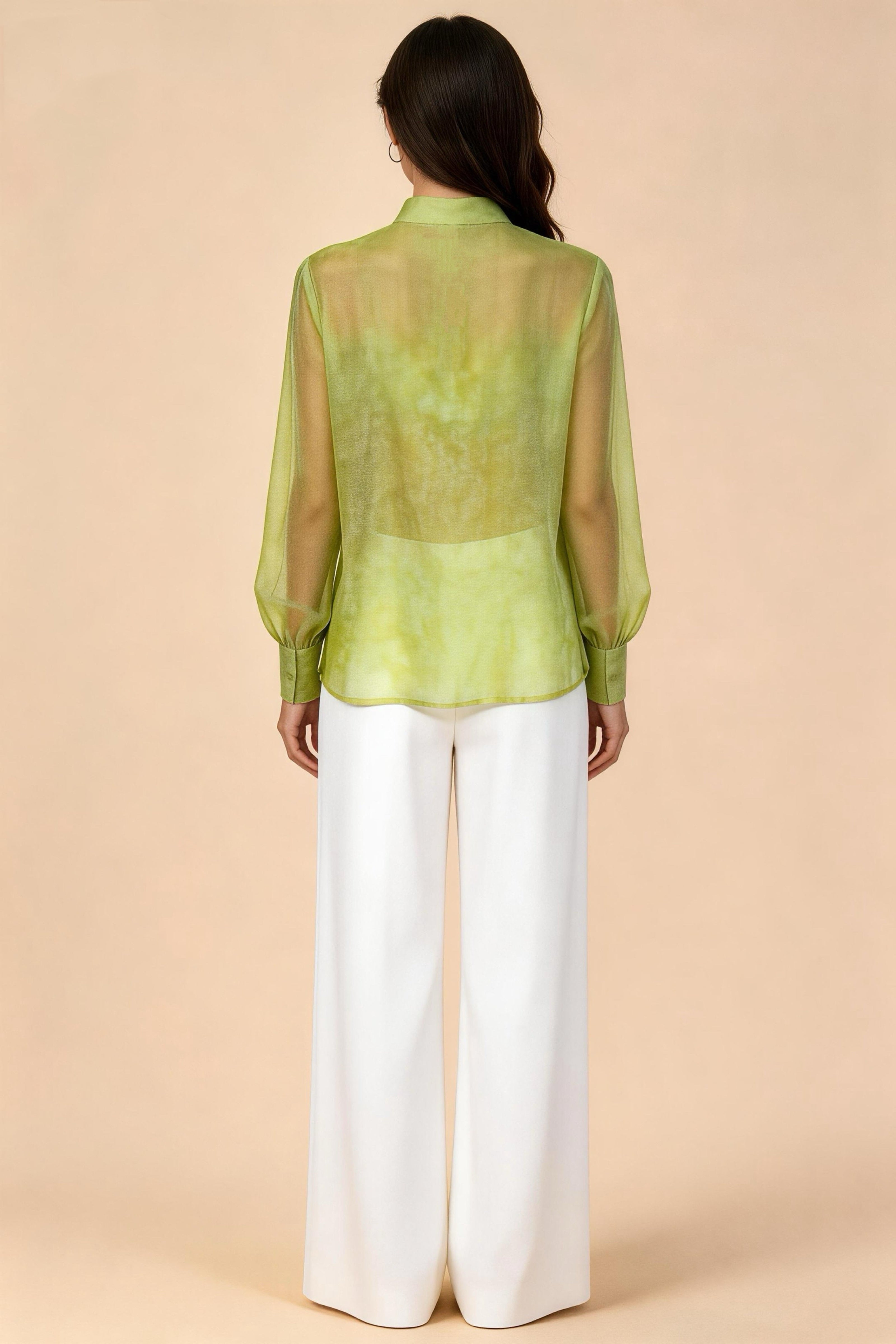 Blusa Transparente de Cuello Mao Azul Lago