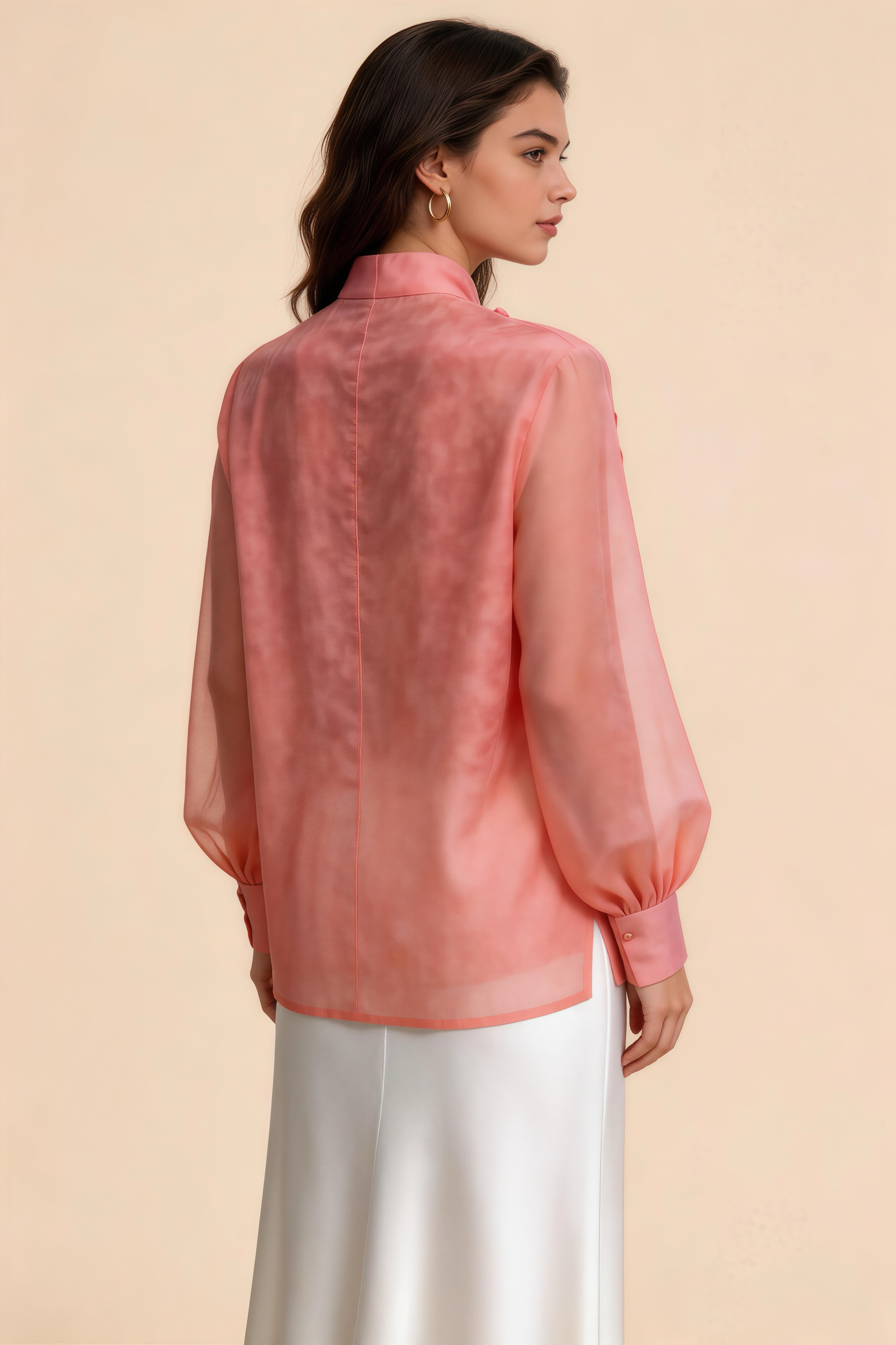 Blusa Transparente de Cuello Mao Azul Lago