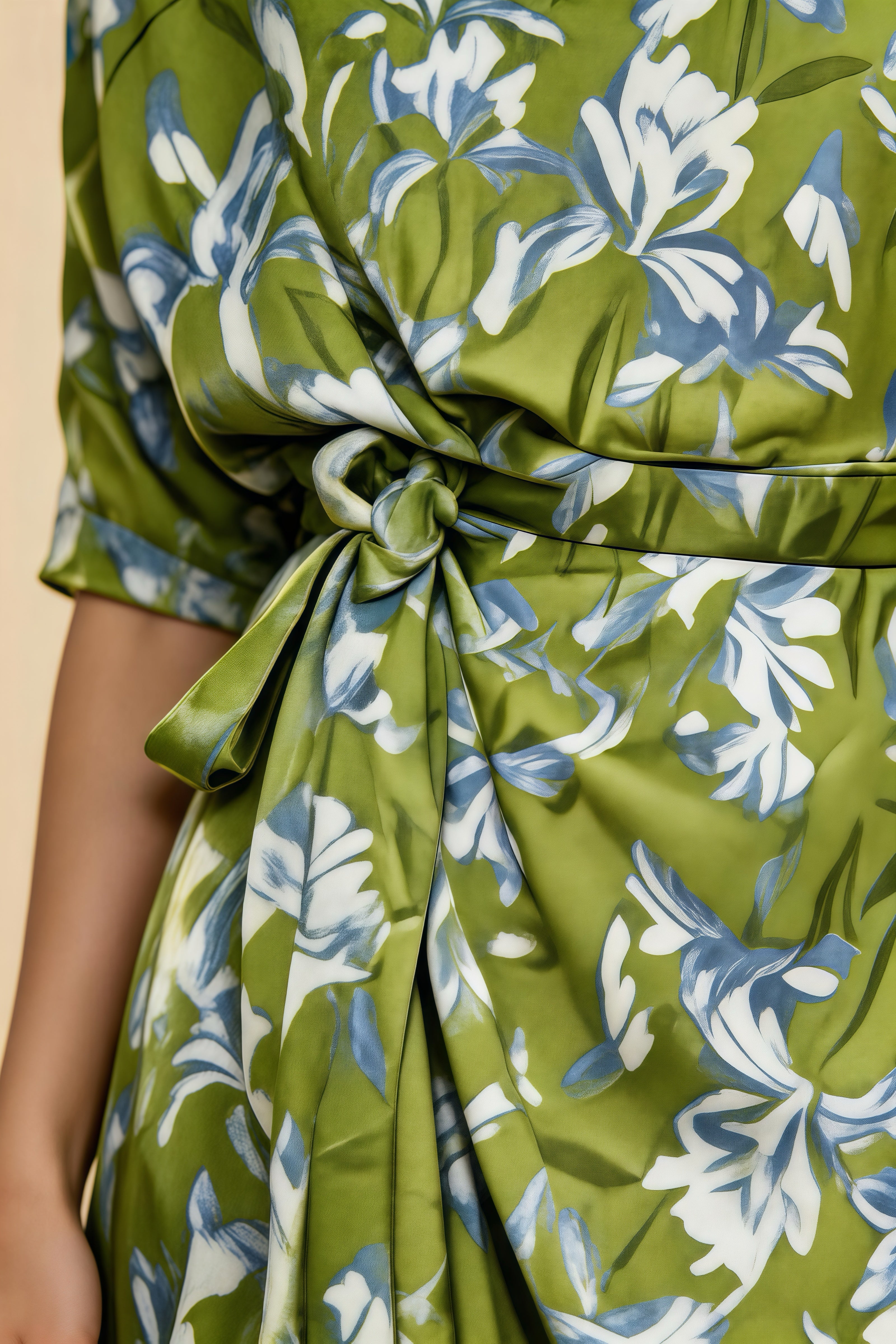Vestido Largo Estampado Verde Oliva con Flores