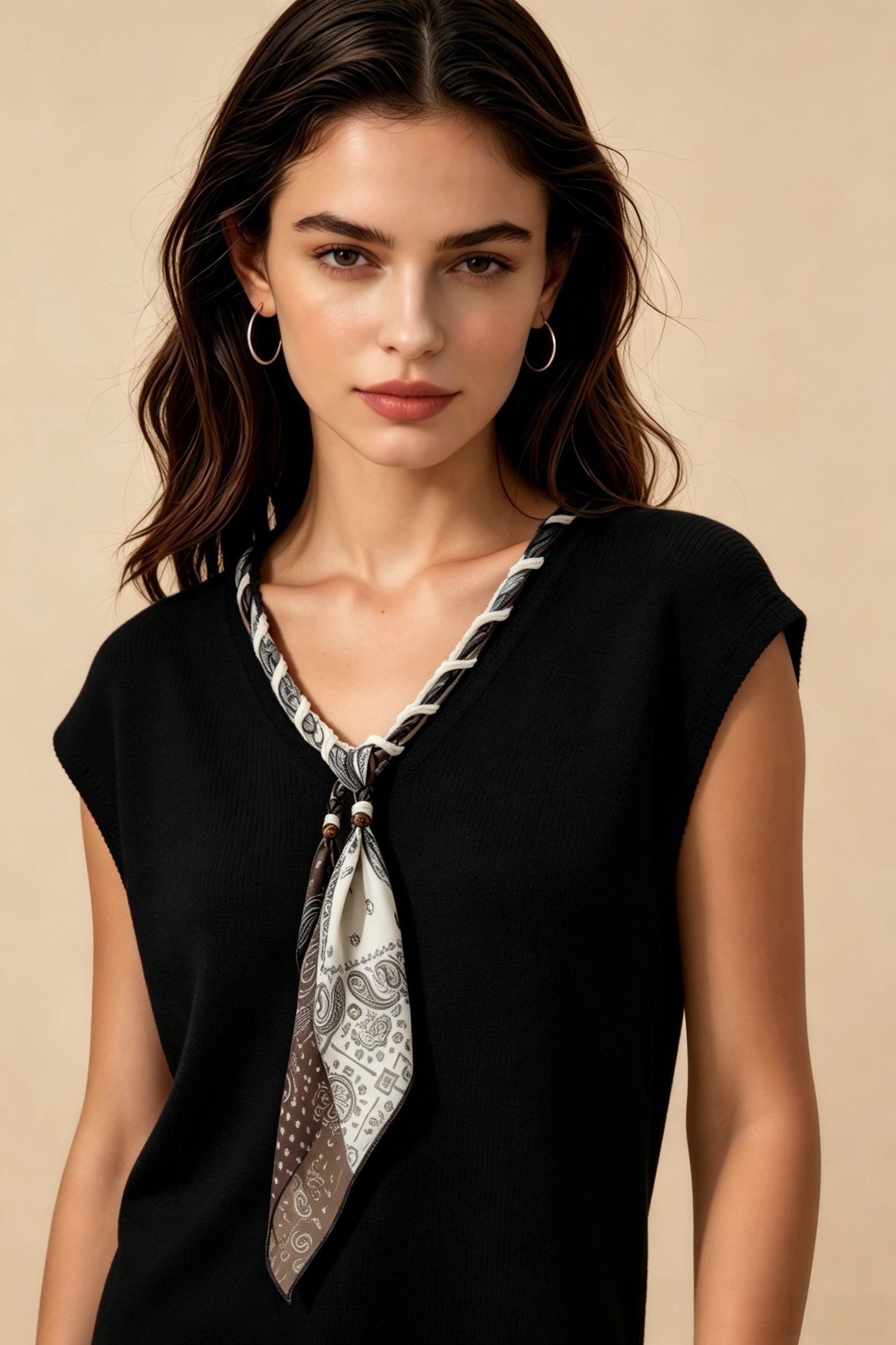Top de punto suave con cuello de pañuelo