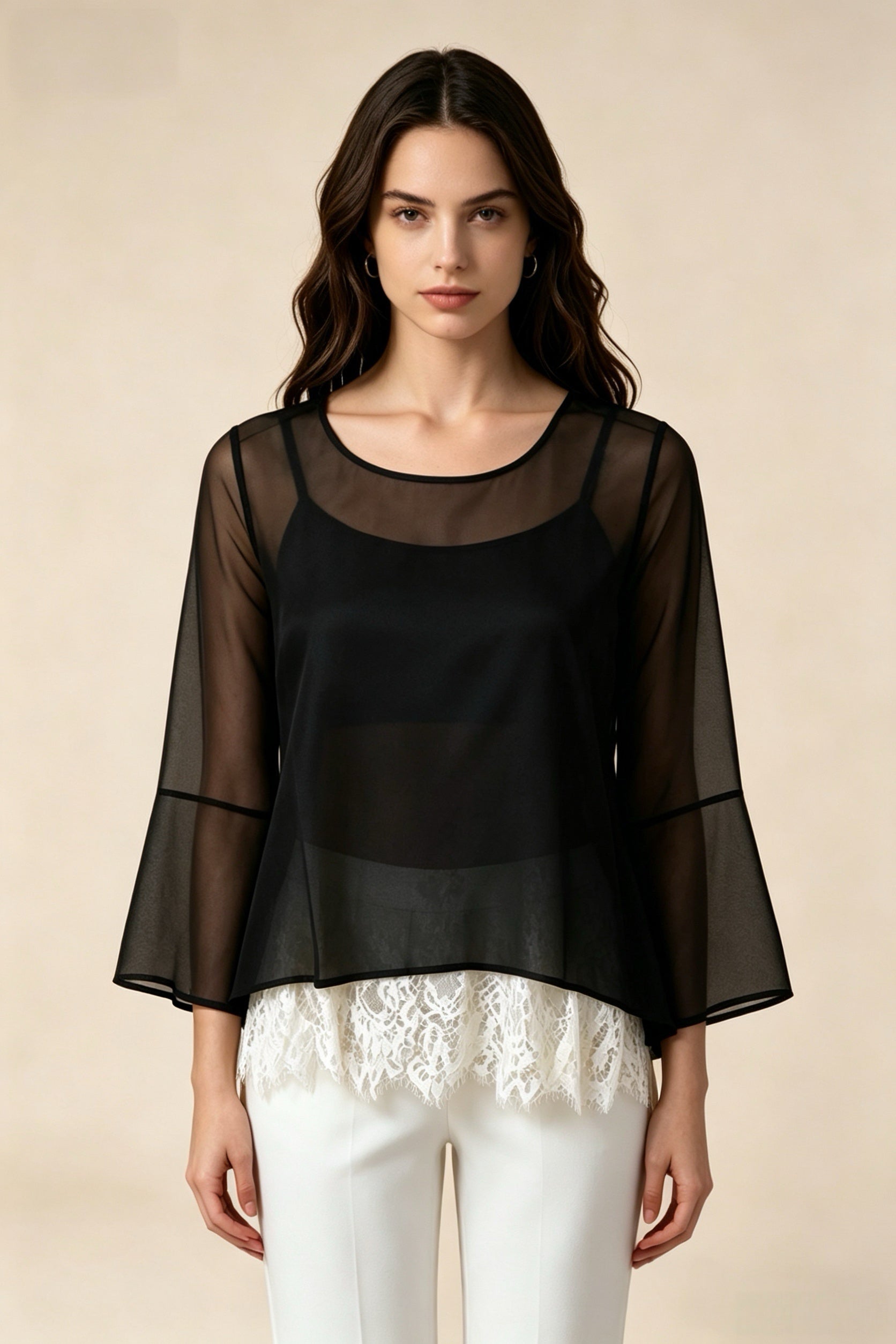 Blusa Transparente con Encaje