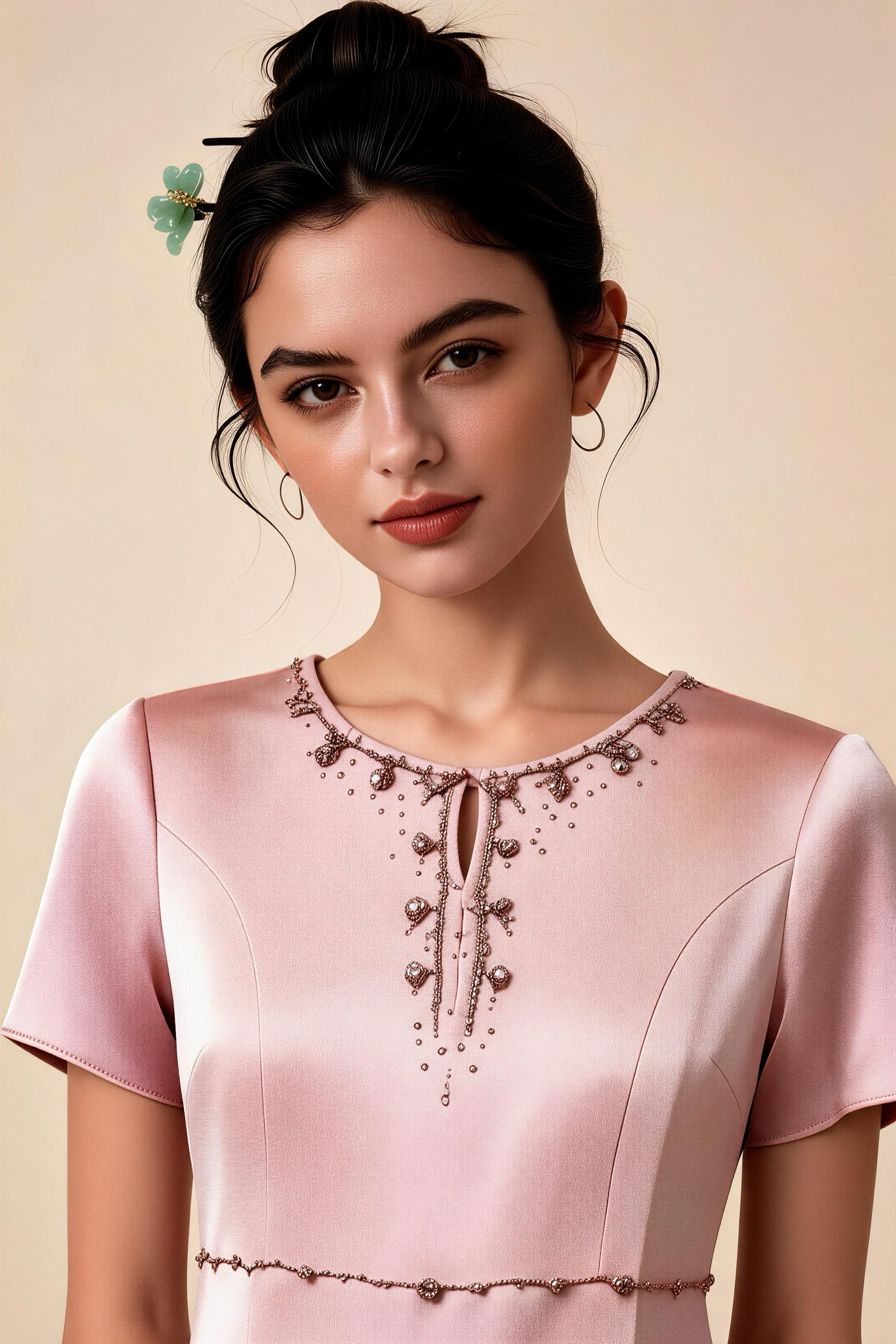 Vestido rosa malva con pedrería para oficina