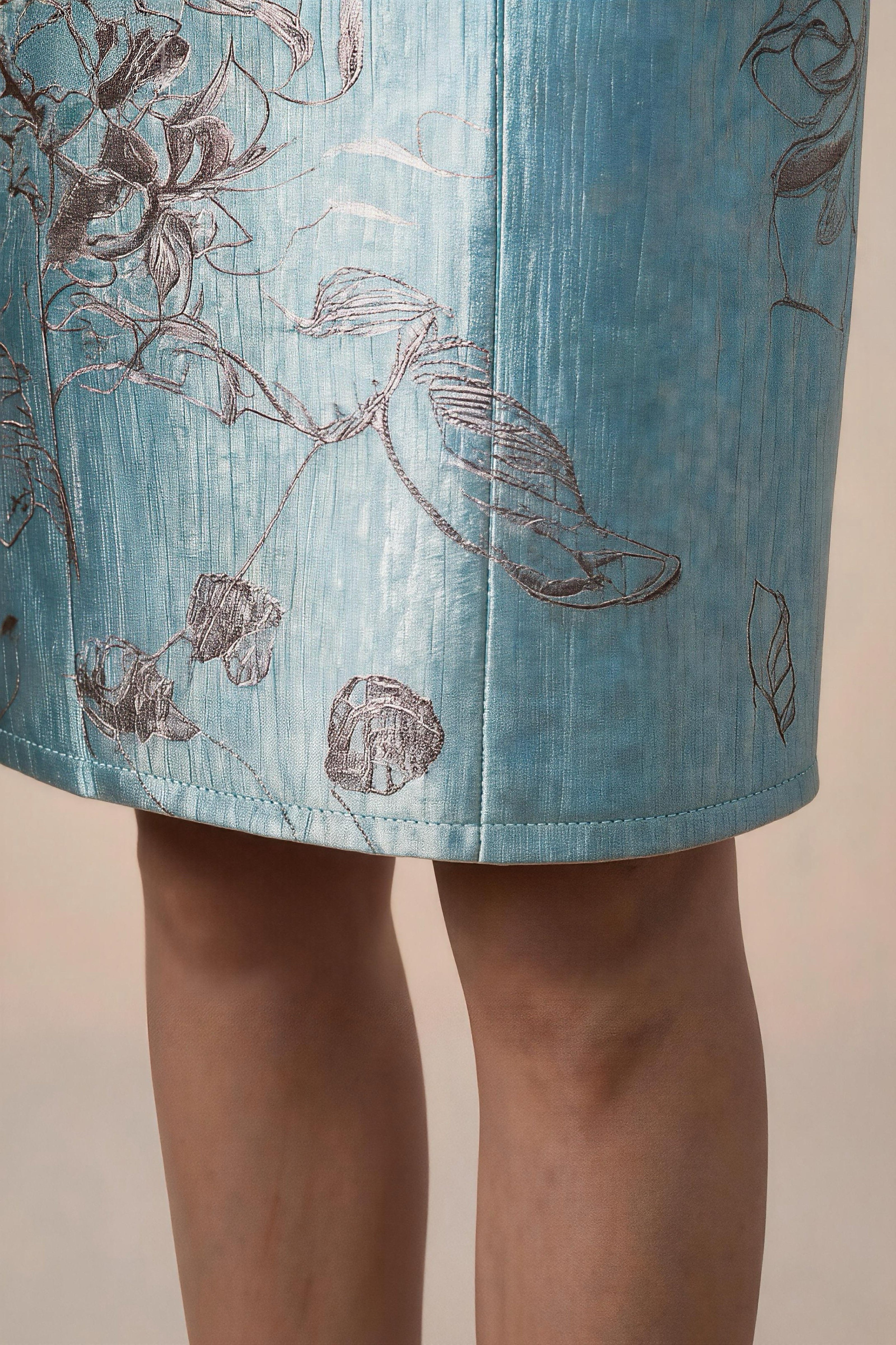 Vestido midi entallado de jacquard floral retro verde menta